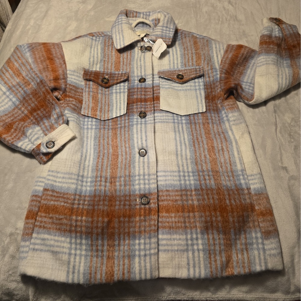 Forever 21 Premium Label Wool Blend Plaid Shacket Jacket M Hipster Cozy Coat